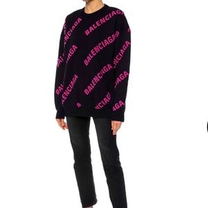 Balenciaga women’s contrast logo black and pink knit wool sweater